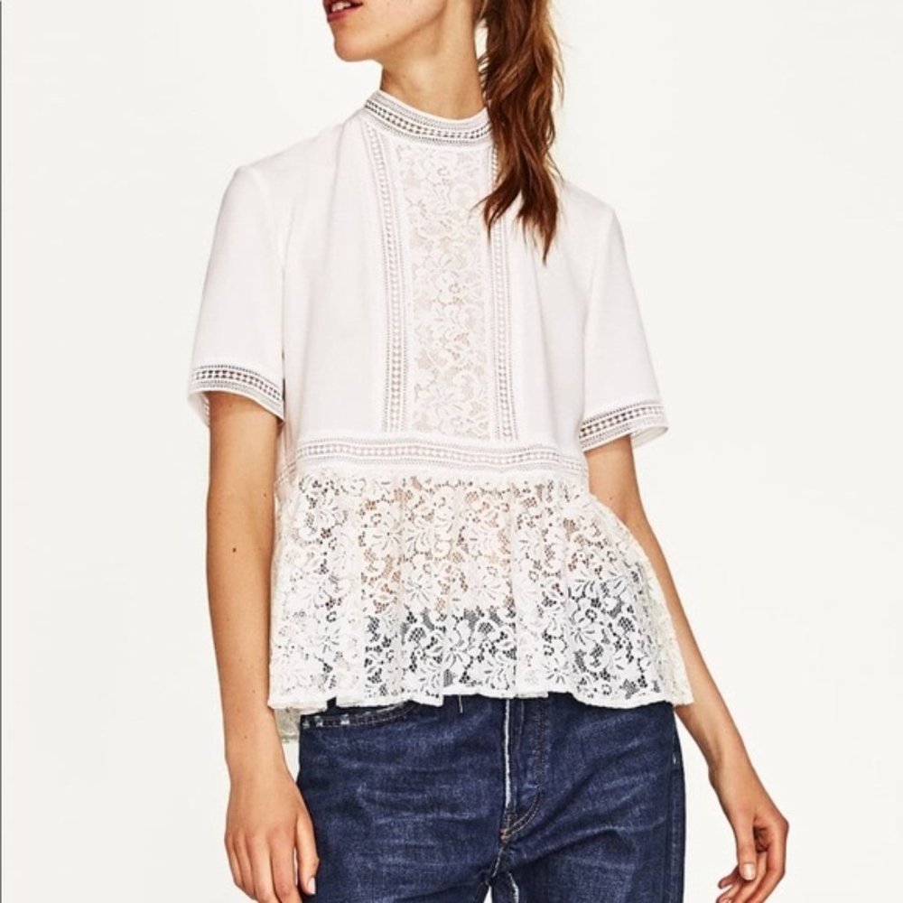 Zara White Crochet Lace Blouse